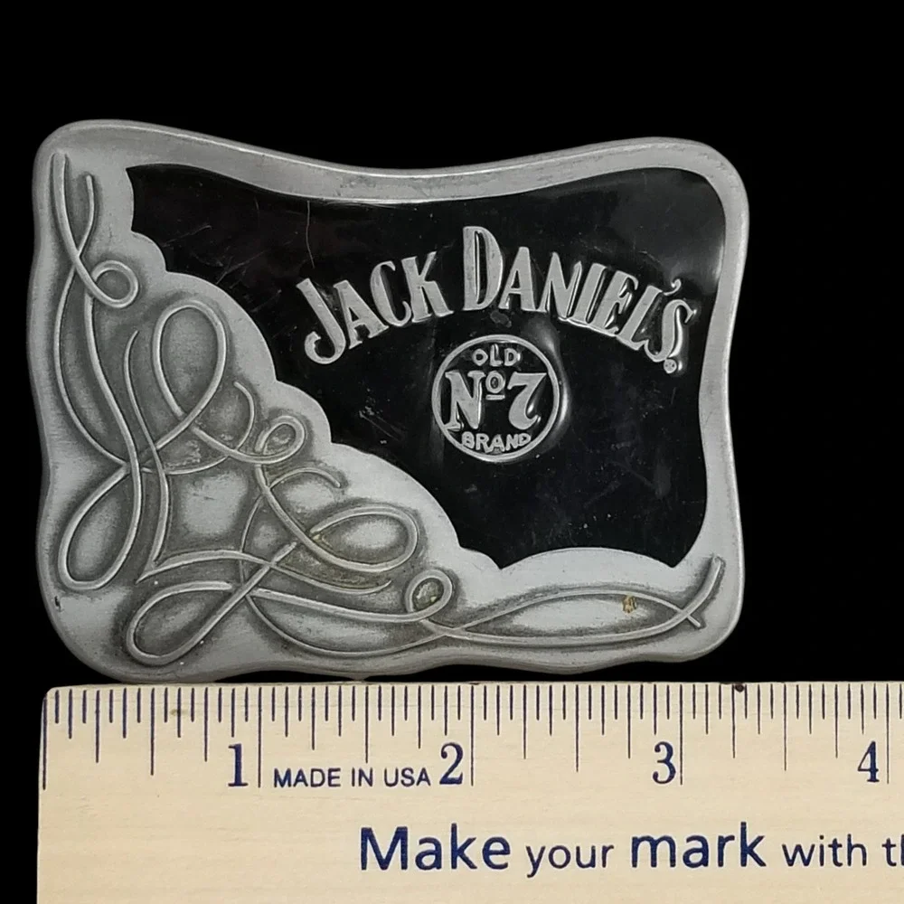 Jack Daniels Old‎ No 7 Brand Western Belt Buckle Metal Silver Black USA Made